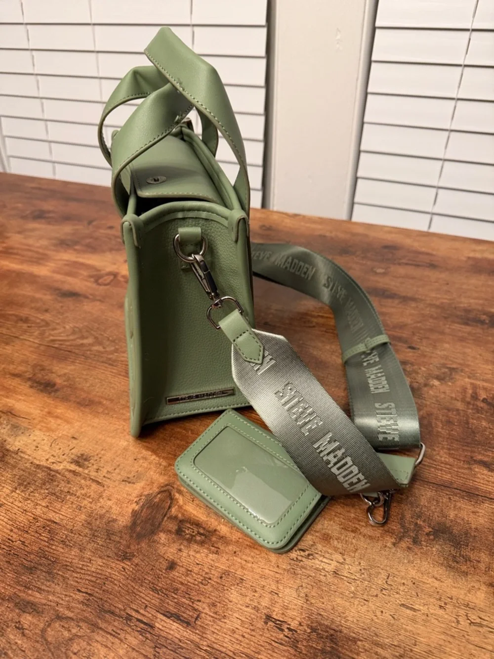 Steve Madden Sage Green Mini Tote with Matching Card Case - Picture 7 of 9